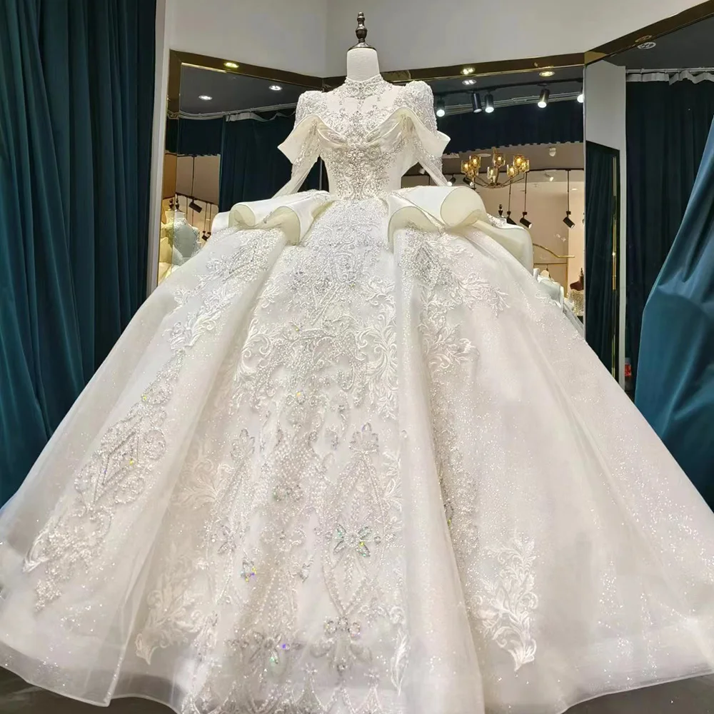 Fashion Robe De Mariage Embroidery Long Sleeve Luxury Wedding Dresses Bridal Guest Beading Gowns LSML001