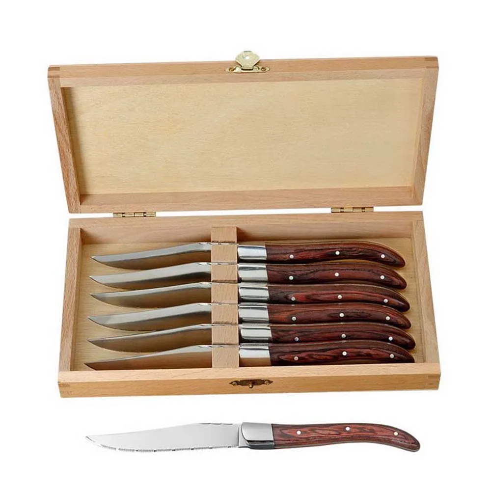 6Ppcs Laguiole  Sharp Stainless Steel Steak Knife Set With Wooden Case