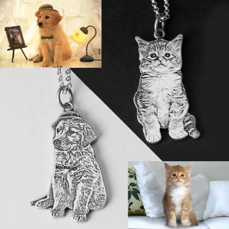 New custom necklace stainless steel custom photo necklace custom jewelry pendant necklace Animals Pet Cat Dog Lover DIY Gift