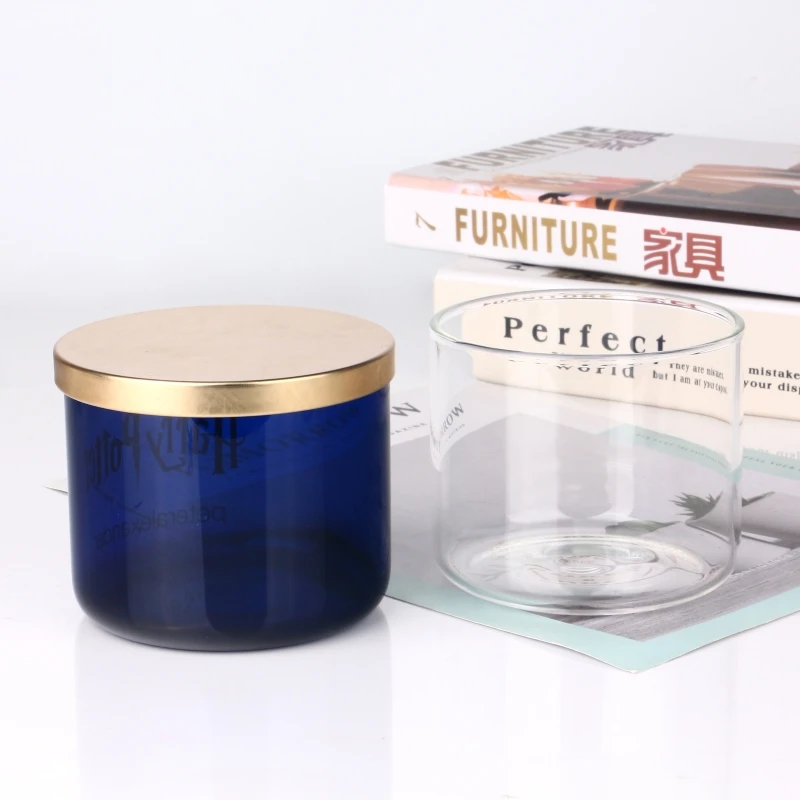 Handmade High Borosilicate Heat Resistant 3 Wick Glass Candle Jars With Lid