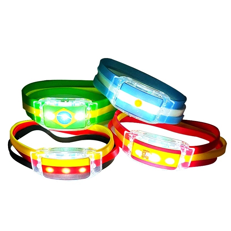 Wholesale LED All Countries national flag bangle bracelets Silicone Football Soccer Fans Cheer Souvenirs luminous wristband
