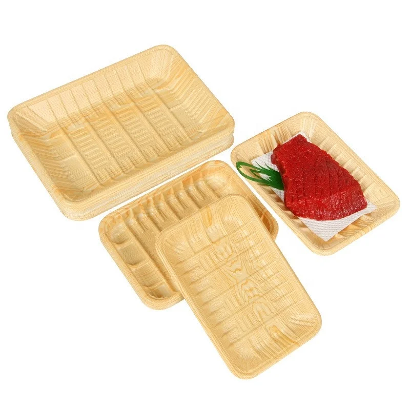 Hot sale wood grain tray fresh packing with disposable tray travel picnic queue refrigerator refrigerated frozen packing tray