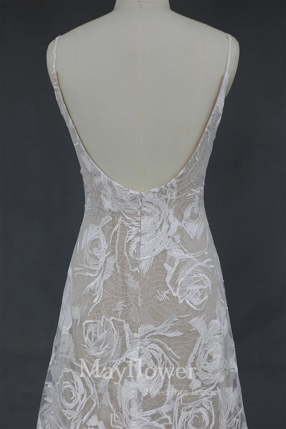 Beautiful scoop neckline bridal gown mocha floral lace wedding dress new model