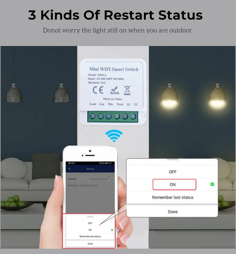 Умный модуль выключателя света Tuya Wi-Fi 16 А с поддержкой Alexa Google Home