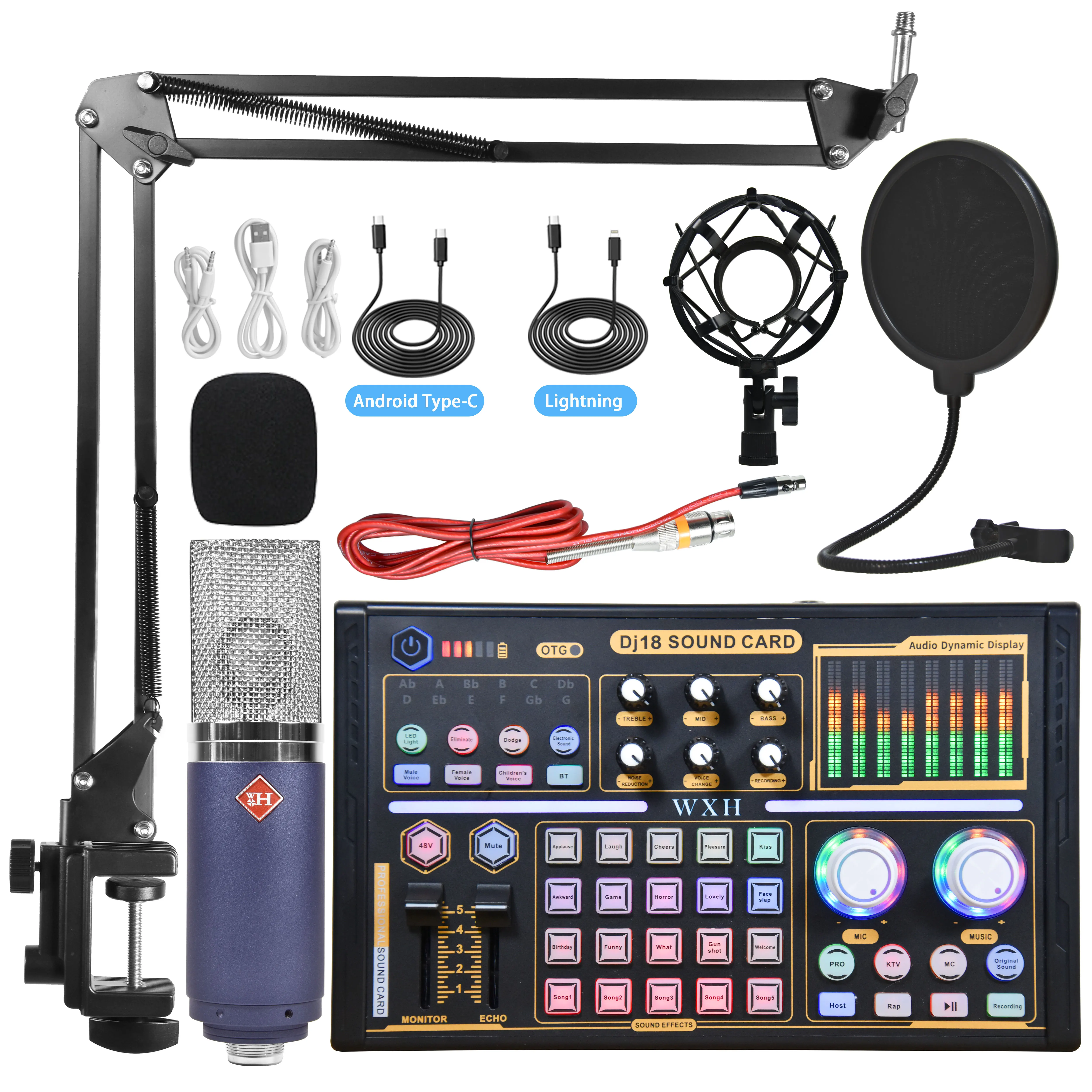 Профессиональный BM800 900 K20 Microfono & DJ18 многофункциональный набор звуковых карт 48 В караоке студийный записывающий