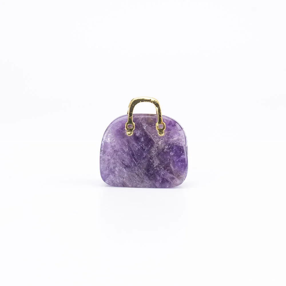 BZ JADE TIFA Factory wholesale 1 inches Lepidolite Carving mini Handbag Pendant Gemstone Purse for Crafts Gifts