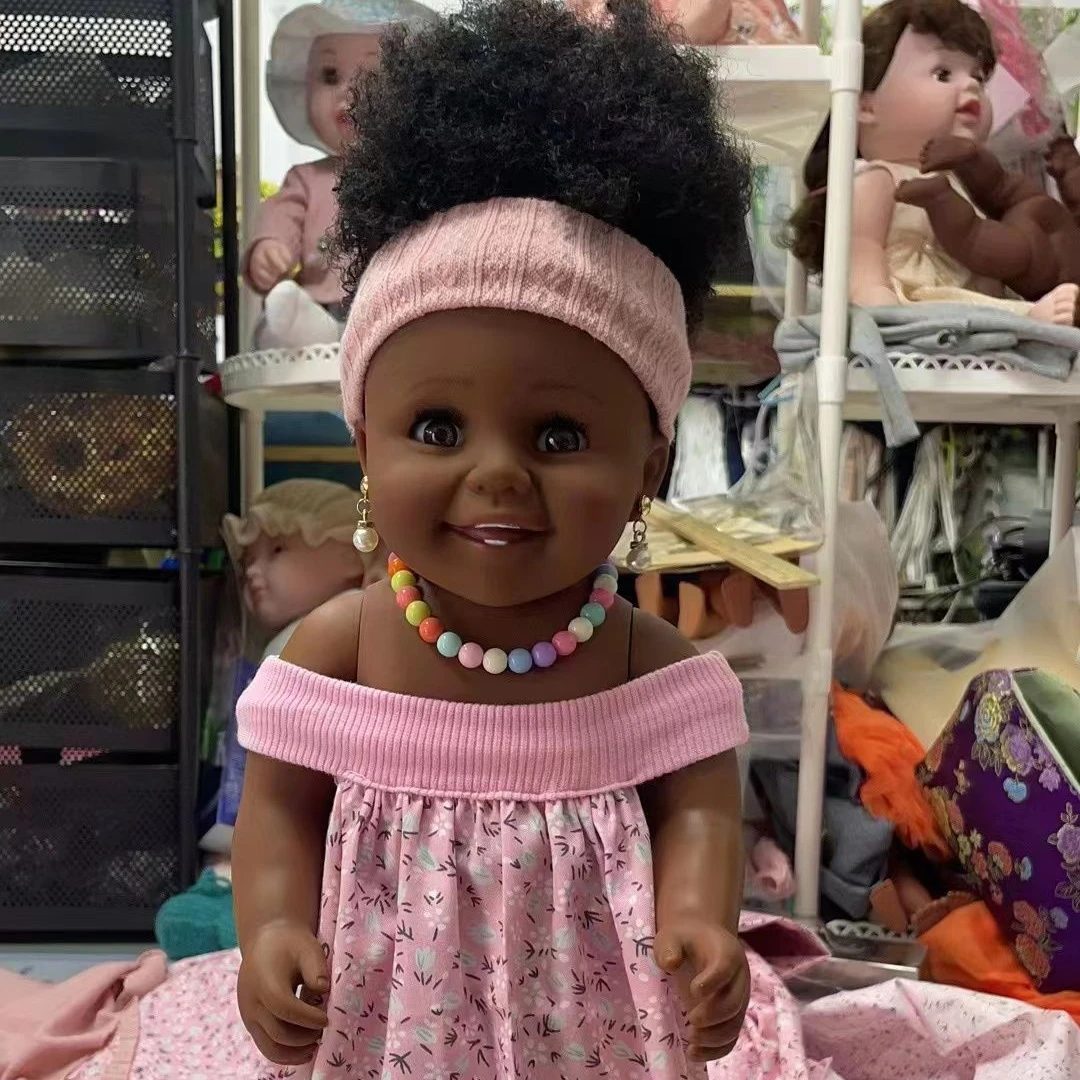 18inch 45cm new style doll toys for kids customize wholesale black doll  with afrio hair with necklace