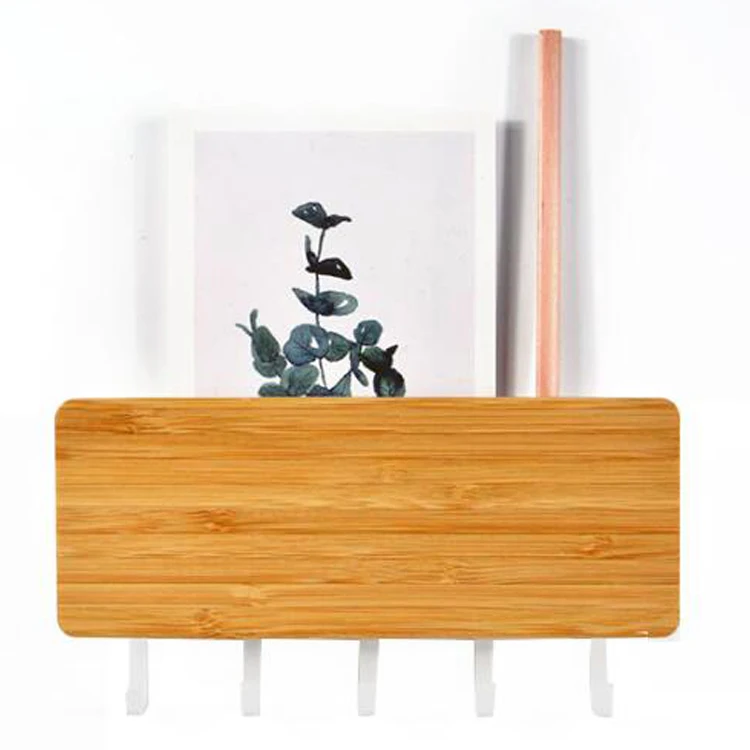 
Home Decor 5 Hooks Key Magazine Book Storage Box Hanger Picture Organizer Shelf Bedroom Plastic Coat Wall Wooden Hooks 