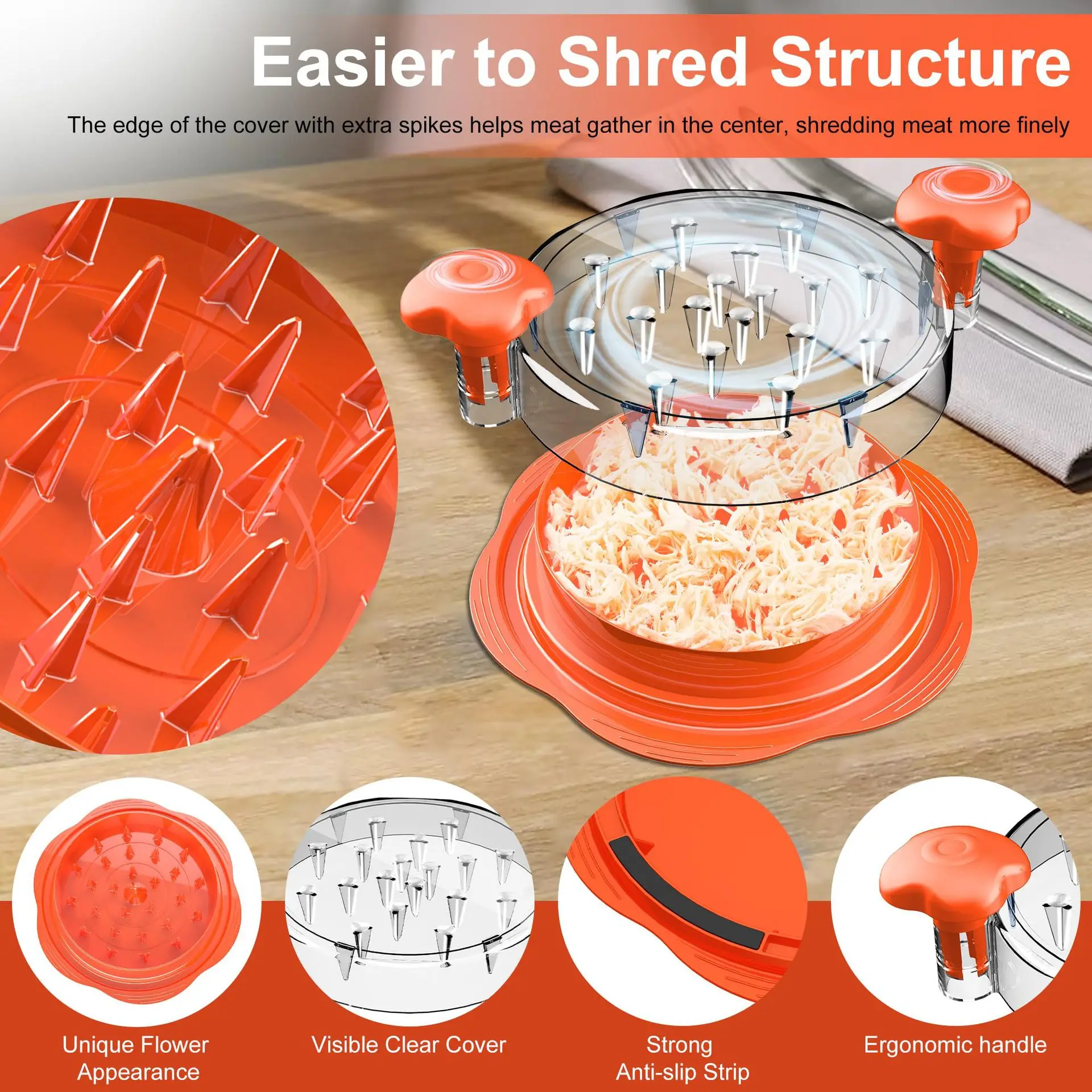 2024 Orange Chicken Shredder Large Chicken Breast Shredder Tool Twist with Brush&Fork, Visible Meat Shredder Machine for Kitchen