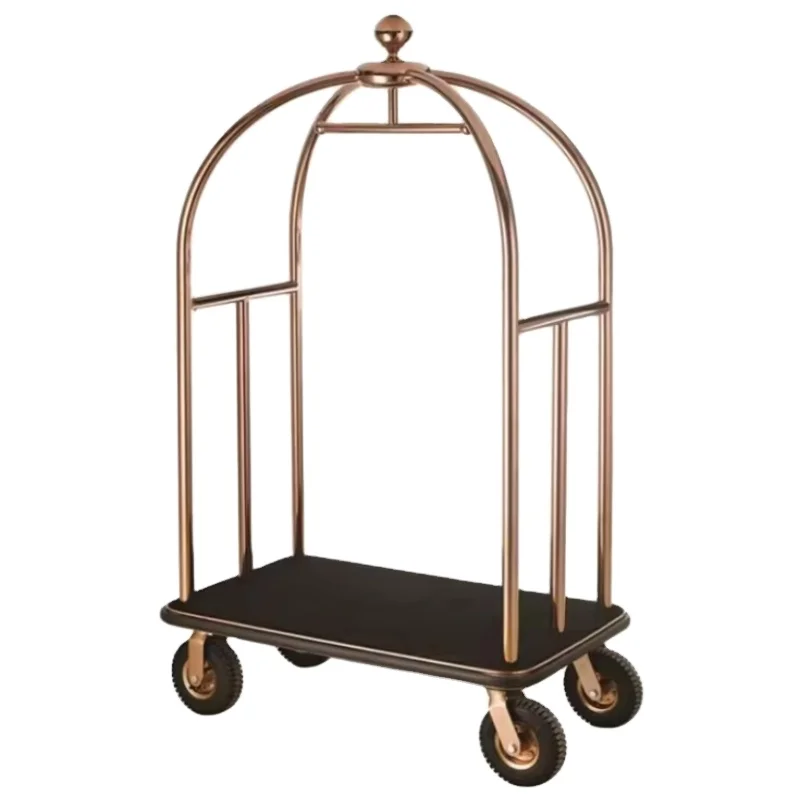 Stainless Steel Hotel Luxury Crown Foldable Bellboy Cart Rack Concierge Birdcage Barrow Trolley Luggage Carts
