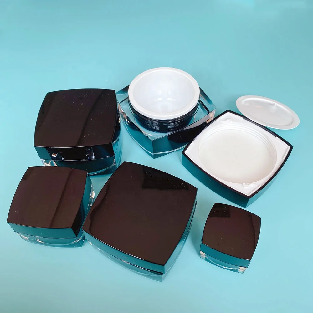 P-LAN Brand Stock 5g 10g 15g 30g 50g Black Body Cream Container Square Acrylic Eye Luxury Cream Jar For Skin Care