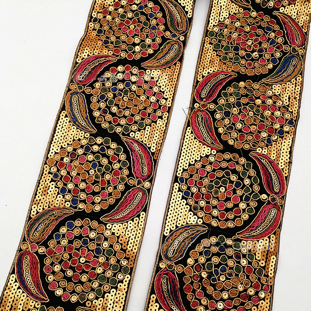 Wholesale Sparkle Colorful Embroidery Ribbon Gold Polyester Ethnic Style Sequin Lace