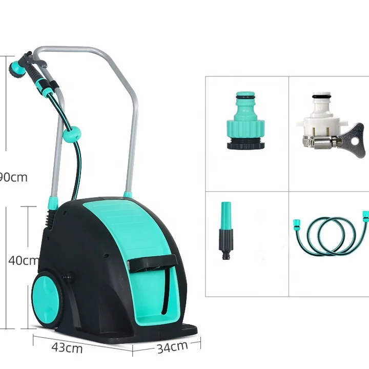 20M Enclosed Plastic Air Hose Reel Cart Garden Watering Tool Set with Connector Pipe Gun