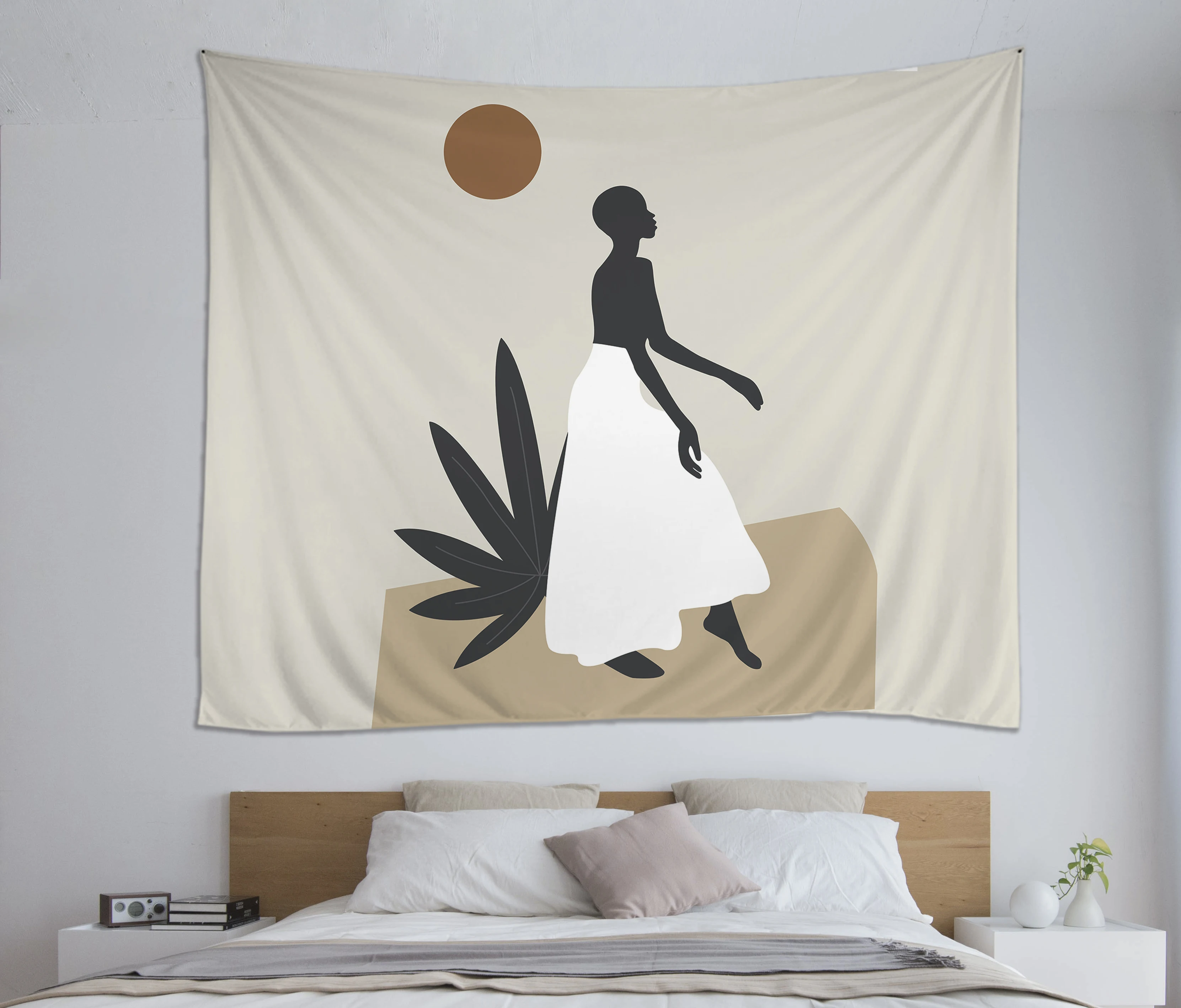 Wall hanging cloth personalized custom digital printing tapestry with line woman sunset wall tapestry for bedroom