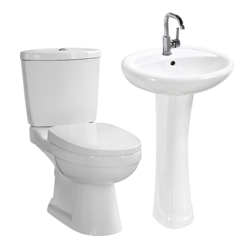 Popular washdown two piece toilets and wash hand sinks with pedestal p trap toilet and sink sanitary ware suite