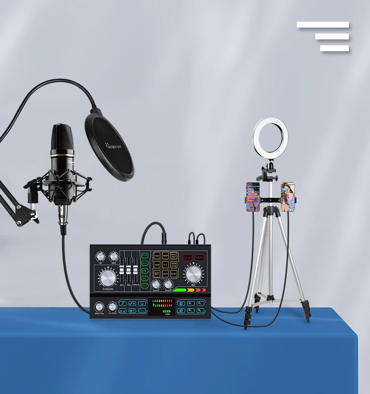 Voice Changer Musical Mixer USB Digital Audio Mixer With Desktop XLR Condenser Microphone