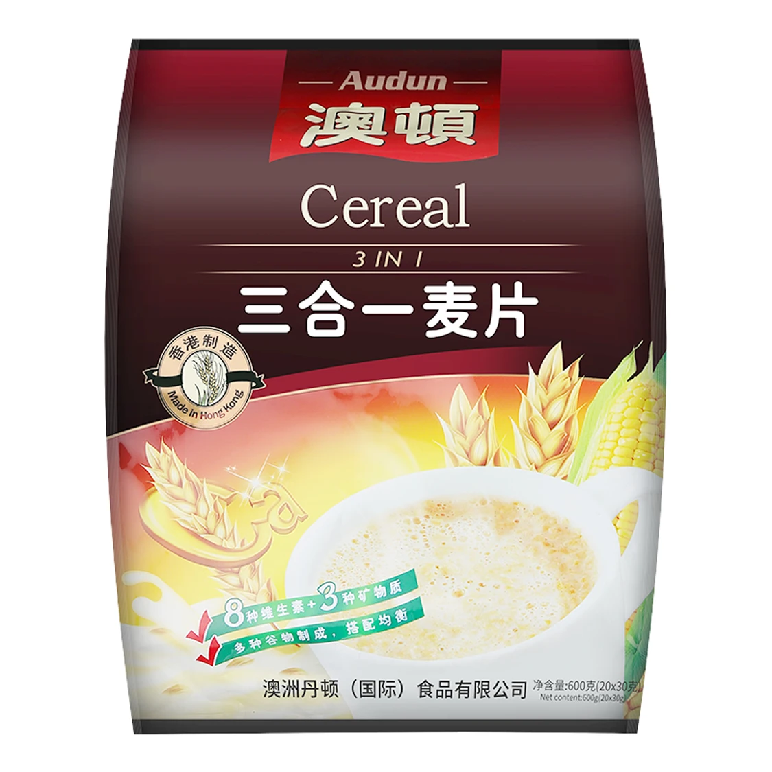
China Supplier Delicious Audun 3 in 1 Compound Healthy Instant Oatmeal Breakfast Cereal For Home 