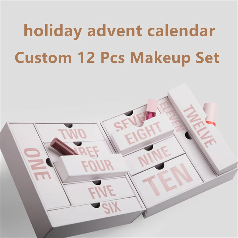 Holiday Advent Calendar OEM Custom Logo Private Label Makeup Set 12 Pcs Set All In One Professional Cosmetic Box Makeup Gift Kit