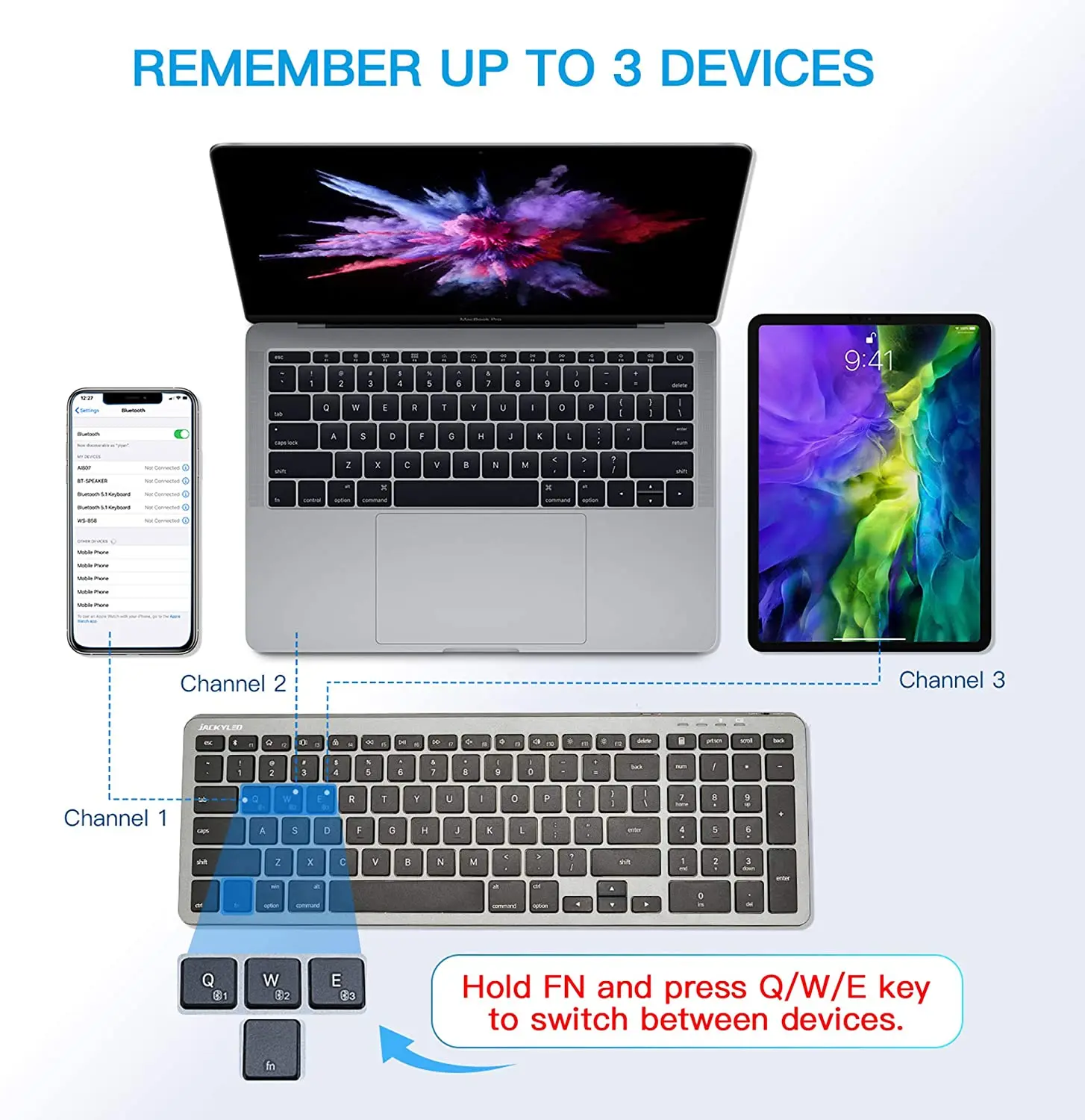 Free Shipping Multi-Device Gray gaming keyboard mouse combos iOS Android Windows Wireless Keyboard