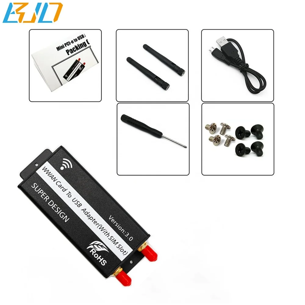 Mini PCI-E to USB 2.0 Wireless Module Adapter Card SIM Slot Dual Antenna Protection Case for GSM 3G 4G LTE Modem