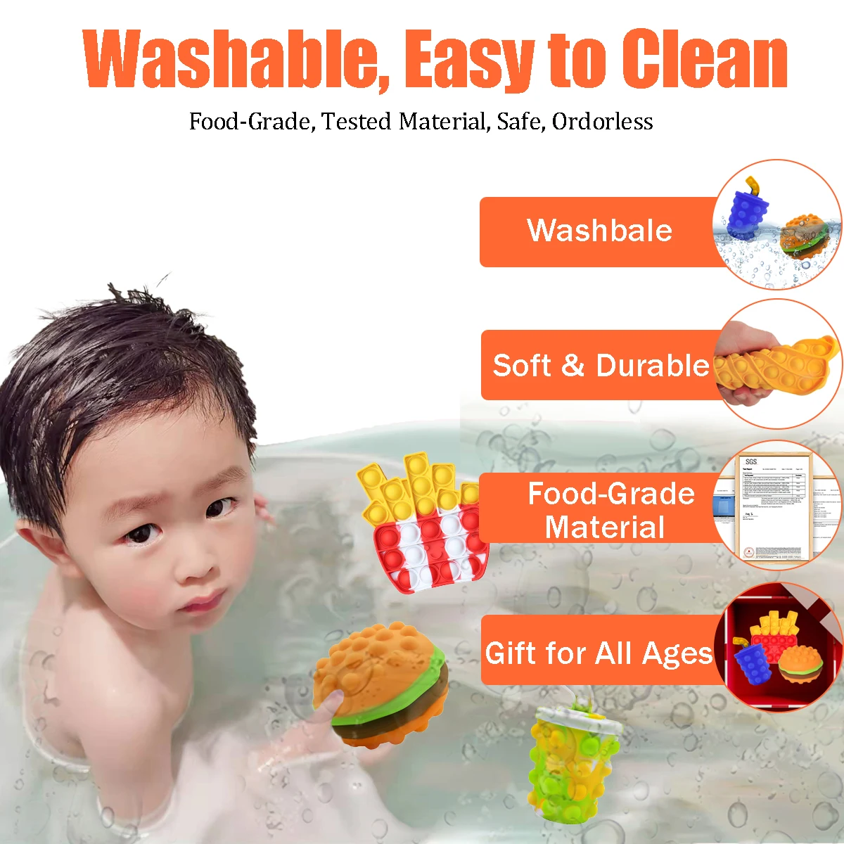 Best Selling Manufacturer Silicone Pop Bubble Fidget Toy 3D Squeeze Balls Hamburger Stress Ball Pop Sensory Toys