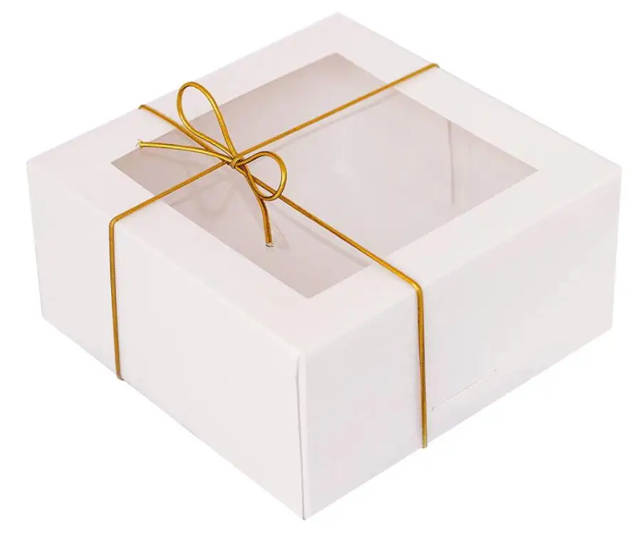 Multipurpose use as Cookie Dessert Pastry Treat Boxes Gold Elastic Line Window Bakery Boxes