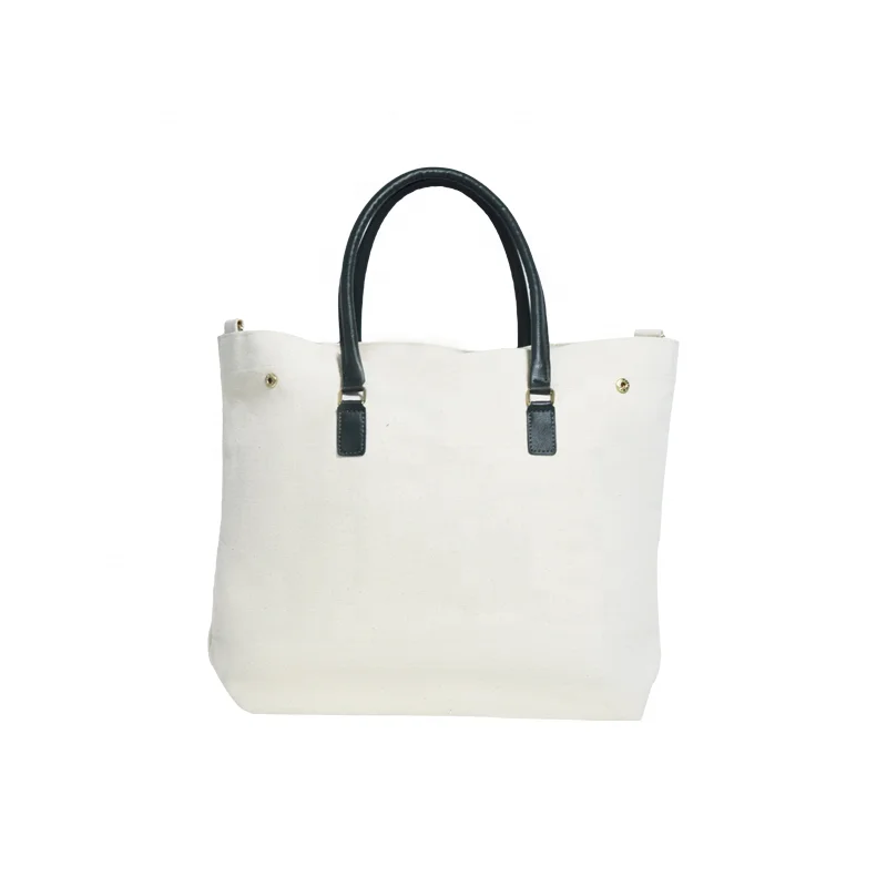 Custom Large Women Handbags 20oz Cotton Canvas Purse with Leather Handle OEM ODM Simple Work Bag