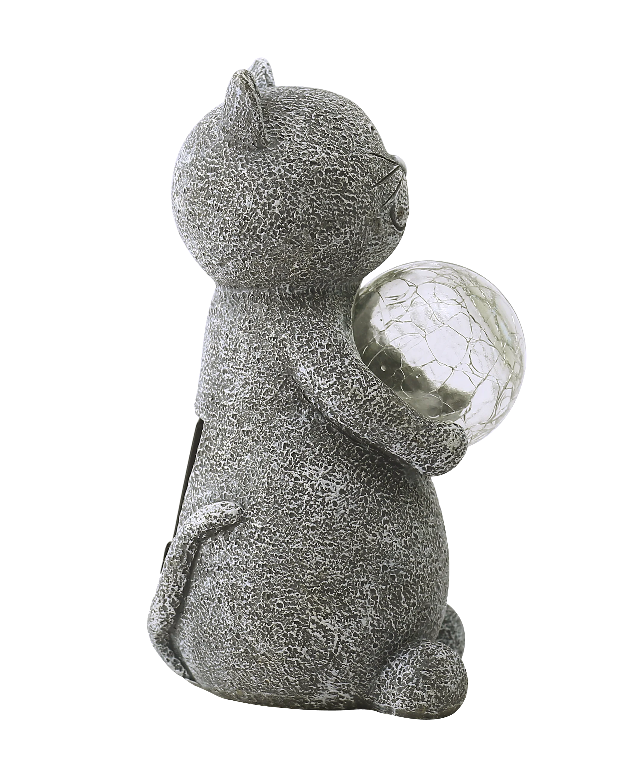 BSCI Factory Resin Solar Light Garden Cat  with Gazing Ball Outdoor Decor