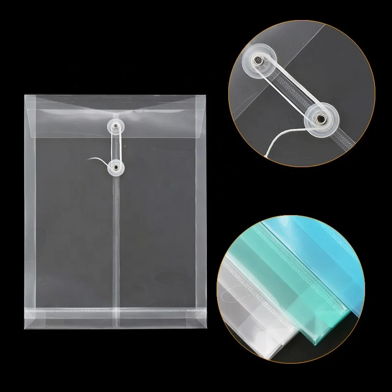 School Supply A4 Size Expandable Clear Expanding String Plastic File Bag Envelope Folder Document Bag Wallet