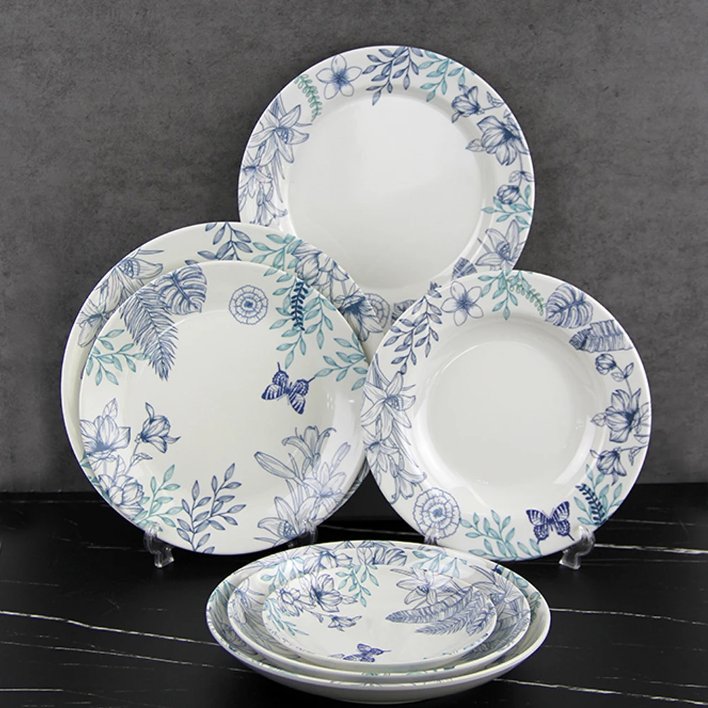 SEBEST wholesale white superior quality reusable melamine plastic plates melamine outdoor dinner plate