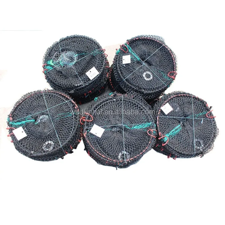 2024 Wholesale Spring Cage PE Nylon Net Folding Plastic Coated Fish Cage Shrimp Crab Lobster Trap