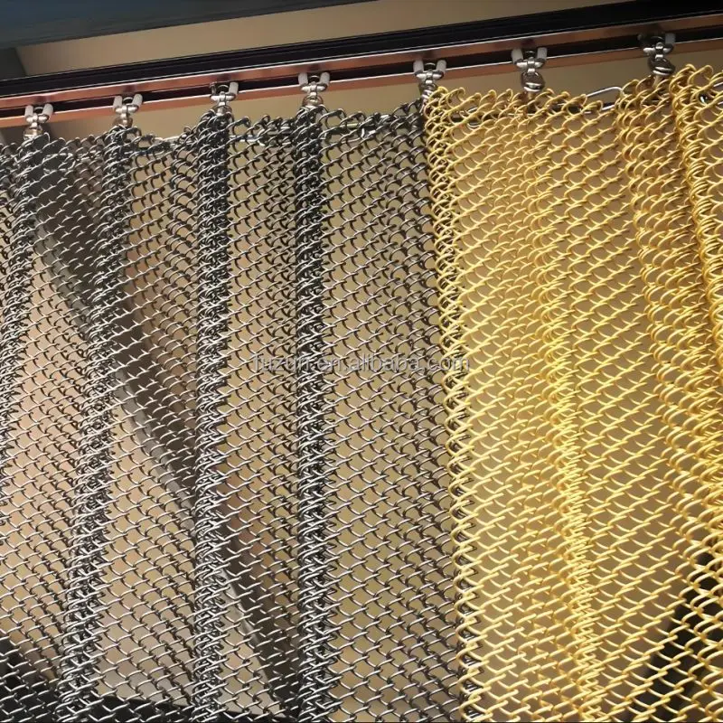 Customized Gold 304 Stainless Steel Spiral Mesh Curtain Metal Net for Restaurant Partition Decoration Hanging Function