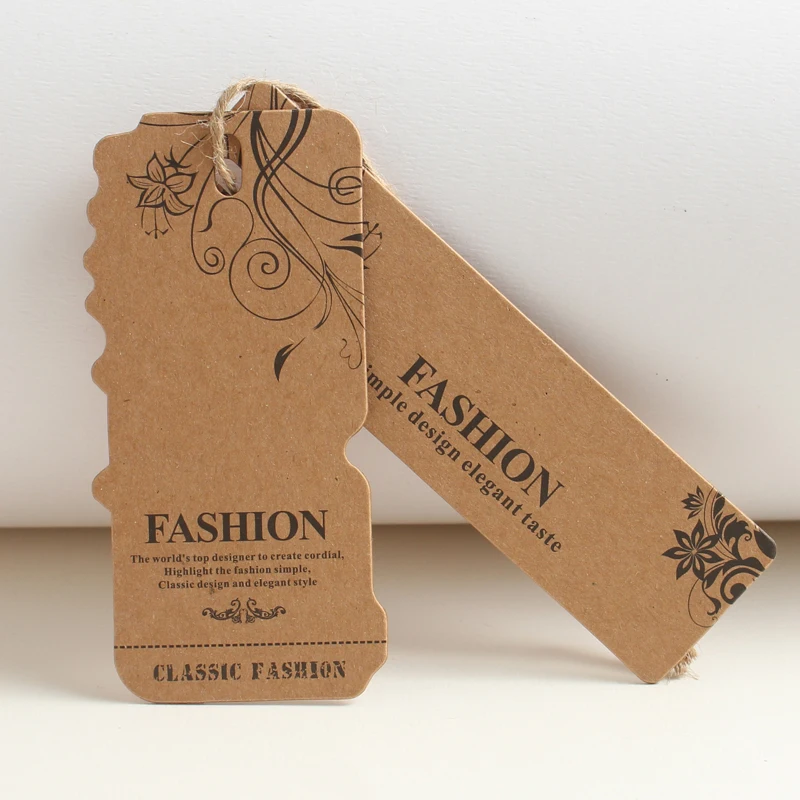 Die Cut Recycled Custom Logo Hanging tag Swing Tag Kraft Paper Hang Tag With Big Hemp Rope