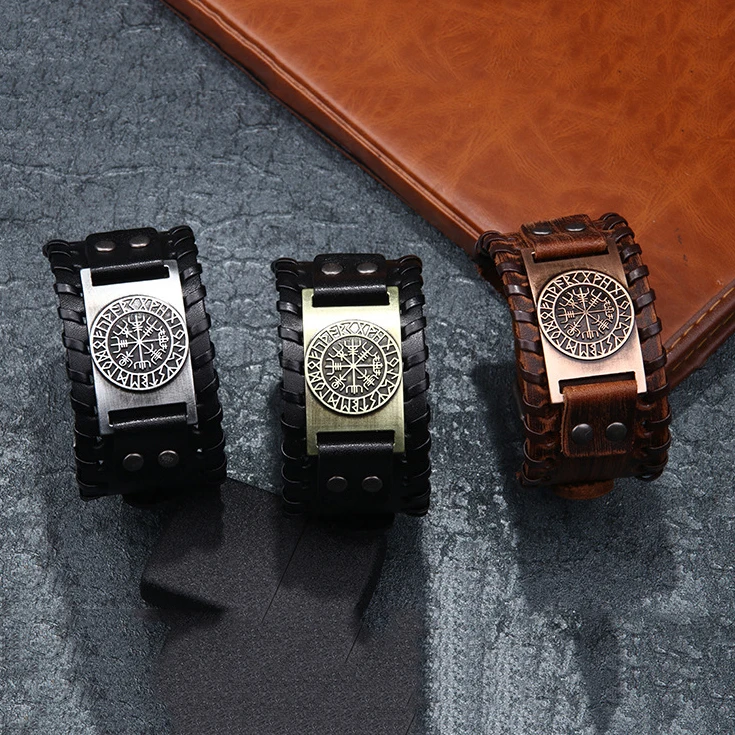 New Retro alloy feather Leather Bracelet Pu woven Beaded Leather Bracelet