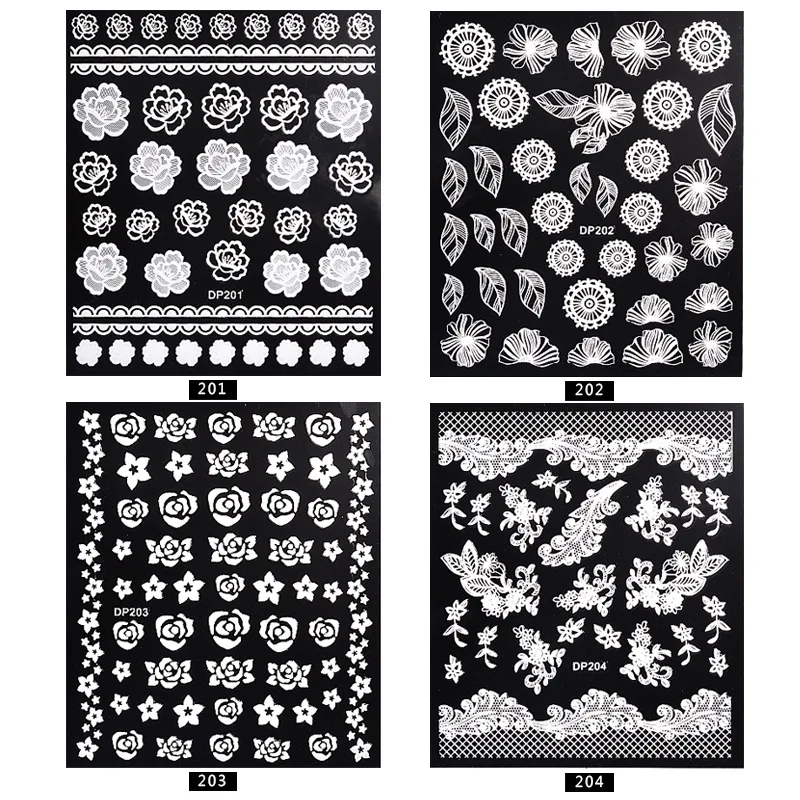 5D Nail Art Stickers Decals Adhesive Stereo White Nail Stickers Full Stickers