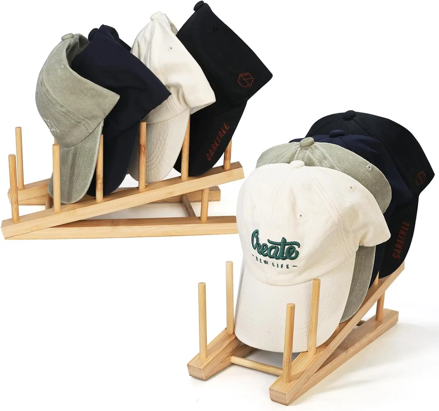 202408 Bamboo Hat Rack Upgrade Hat Organizer for Basecap Compact Wooden Hat Holder up to 30 Caps Organizer