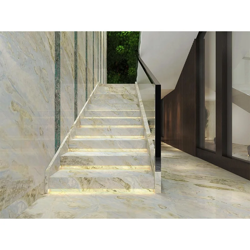 Tile Stair Led Light Float Marble Folding Stair Modern Graphic Design Indoor Fumigated Wooden Crate Paia St 1/-1mm