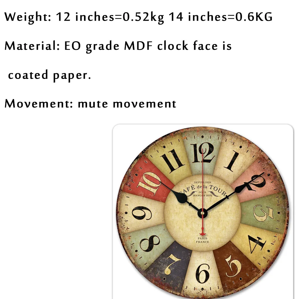 European Creative Wall Clock Living Room Clock Fashion Modern Quartz Wall Retro Silent Wood Wall Clock