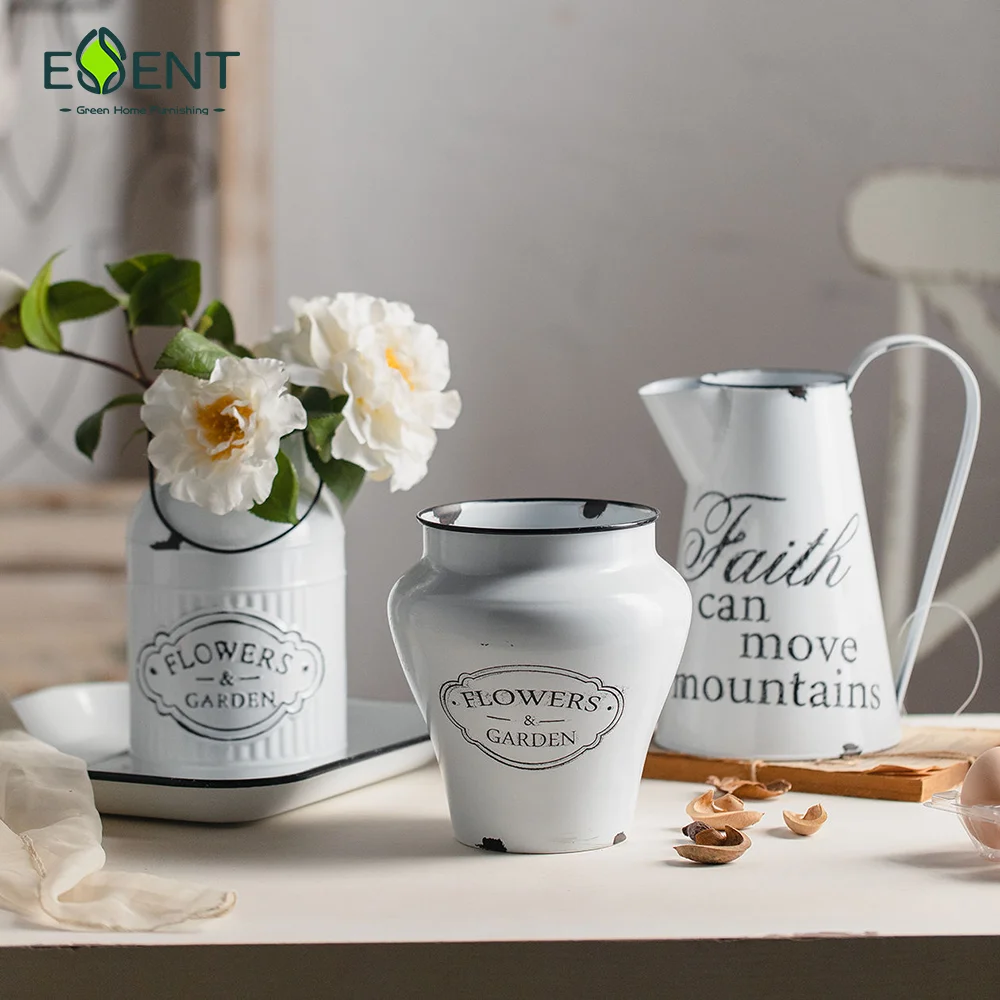 Farmhouse Metal Milk Jug Vases Pitcher Flower Holder Vintage Retro Iron Flower Vases Ornaments Vases For Home Decor