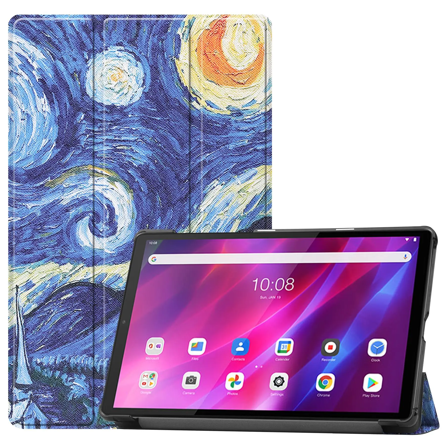 Print Pattern Trifold Flip Stand Leather Case Smart Cover for Lenovo Tab K10 TB-X6C6F TB-X6C6X TB-X6C6NBF Hard Shell