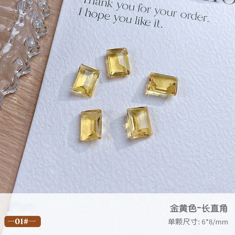 3D Pointed Back Nail Rhinestones Charms Shiny Gold Heart Square Nail Gemstones Crystals Diamonds Stones for Nail Designs Decor