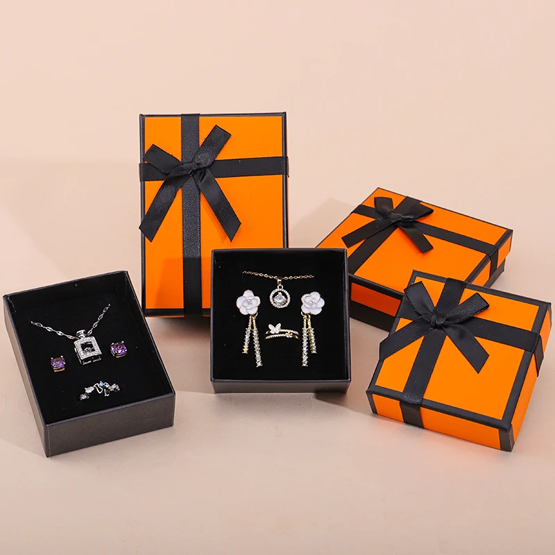 Han Hong custom luxury orange black cardboard box Custom logo jewelry box Necklace earrings ring set jewelry box