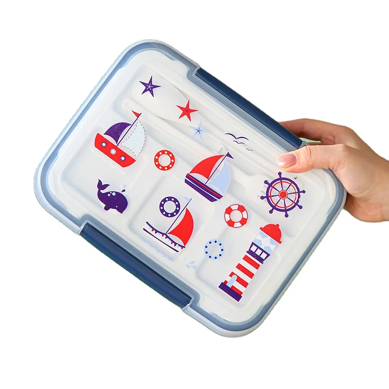Portable Bento Box for Children 3-7 Years Old Food Grade Safe Lunch Box with Safety Latch for Kids Dining