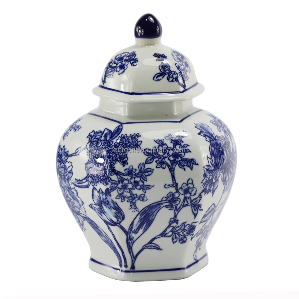 Round Porcelain Ginger Jars Custom Blue and White Decoration Storage Jar