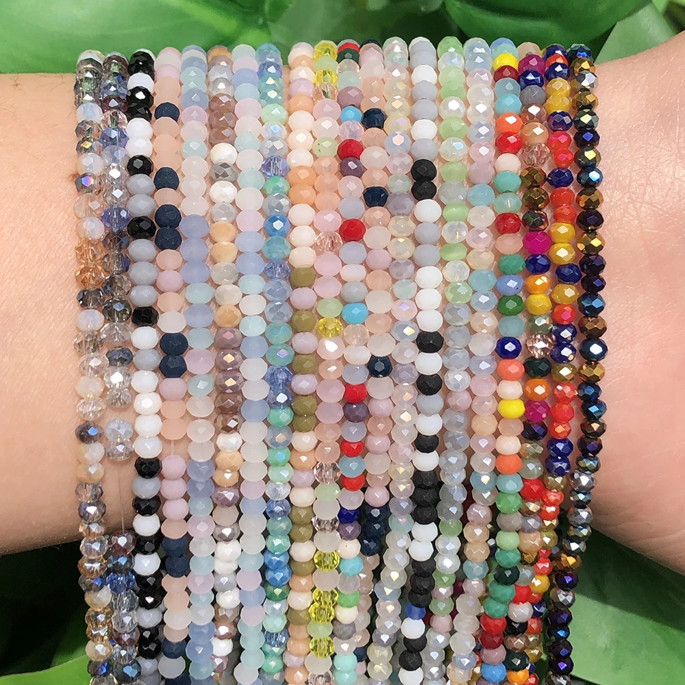 Mixed Color 2x3mm Faceted Flat Round Crystal Glass Rondelle Loose Spacer Beads For Jewelry Making DIY