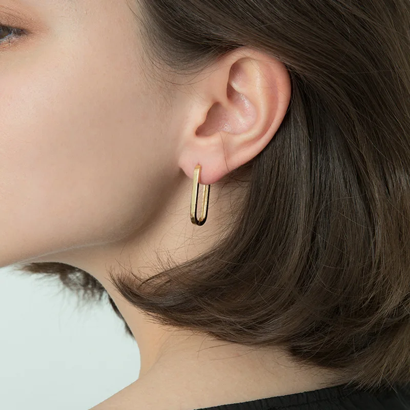 Fashion Simple 18k Gold Plated Stainless Steel Geometric U Shape Hoop Earrings For