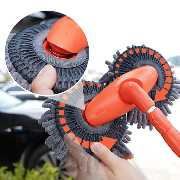 360 Degree Rotation Chenille Broom Car Wash Brush Long Handle Car Cleaning Mop