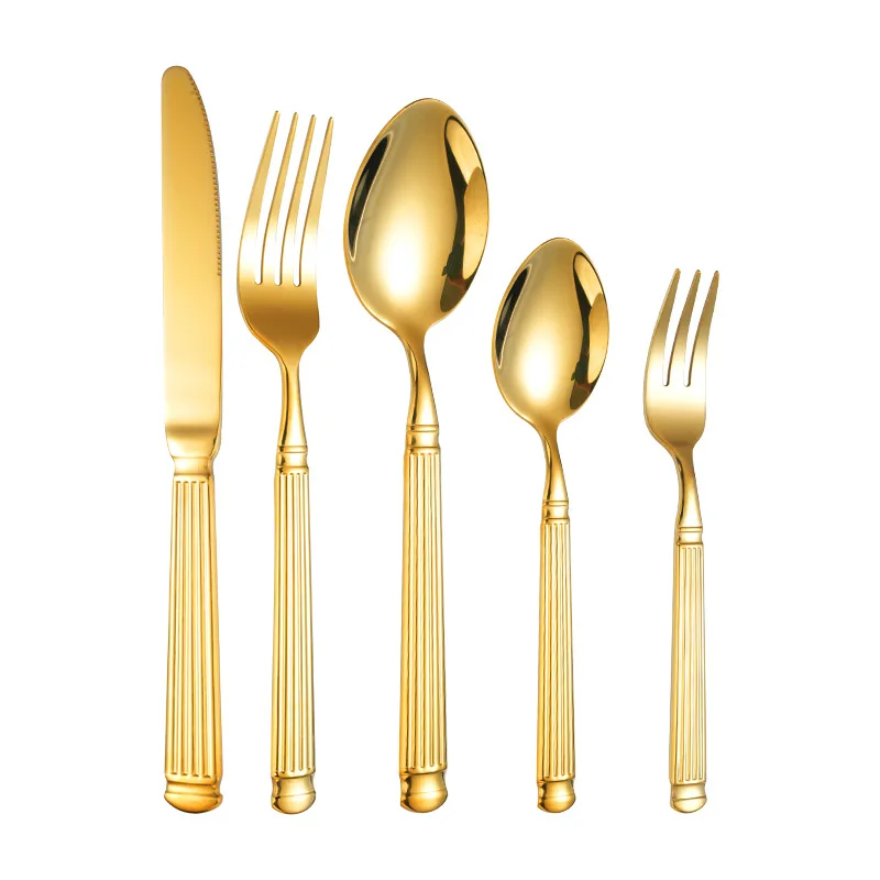 Stainless steel Roman column tableware forged gold-plated Western hotel steak knife and fork spoon light luxury dessert spoon