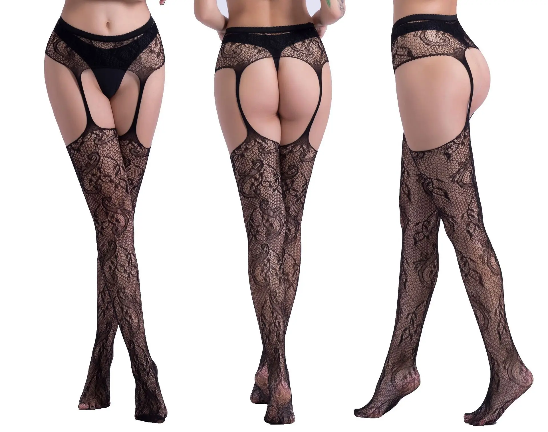 Lace Fun Long Net Stockings Sexy Enchanting Lace Suspenders Nightclub Stockings  Women Black Sexy Stockings