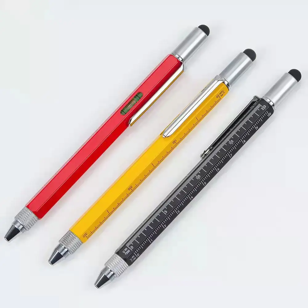 Four-scale metal multifunction pen Touch screen screwdriver Level tool penrotating ballpoint pen